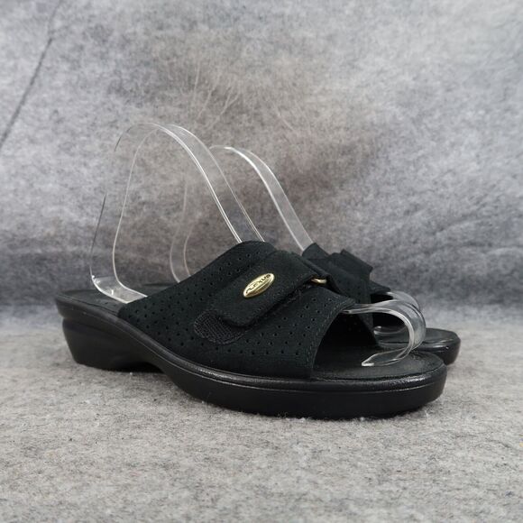 Spring Step Shoe Women 9 Sandal Flexus Wedge Slide Leather Comfort Fashion Black - Picture 1 of 14